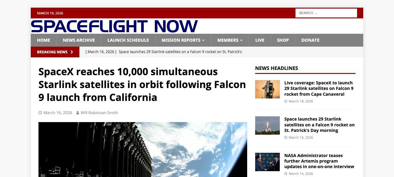 스페이스X, 궤도 동시 운용 스타링크 위성 1만 기 돌파